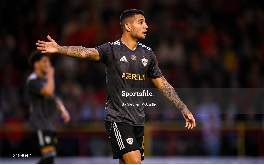 23 July 2025; Pedro Bicalho of Qarabag during the UEFA Champions League Second Qualifying Round first leg match between Shelbourne and Qarabag FK at Tolka Park in Dublin. Photo by Stephen McCarthy/Sportsfile