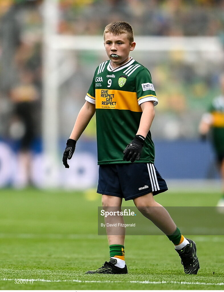 27 July 2025; Rogan Ó Móra, Gaelscoil an Mhuilinn, An Muileann gCearr, Iarmhí, representing Kerry during the GAA INTO Cumann na mBunscol Respect Exhibition Go Games at the GAA Football All-Ireland Senior Championship final match between Kerry and Donegal at Croke Park in Dublin. Photo by David Fitzgerald/Sportsfile