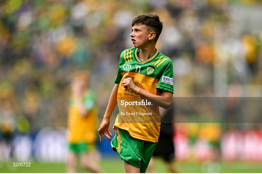27 July 2025; Timmy Sheehan, Bishop Galvin NS, Templeogue, Dublin, representing Donegal during the GAA INTO Cumann na mBunscol Respect Exhibition Go Games at the GAA Football All-Ireland Senior Championship final match between Kerry and Donegal at Croke Park in Dublin. Photo by David Fitzgerald/Sportsfile