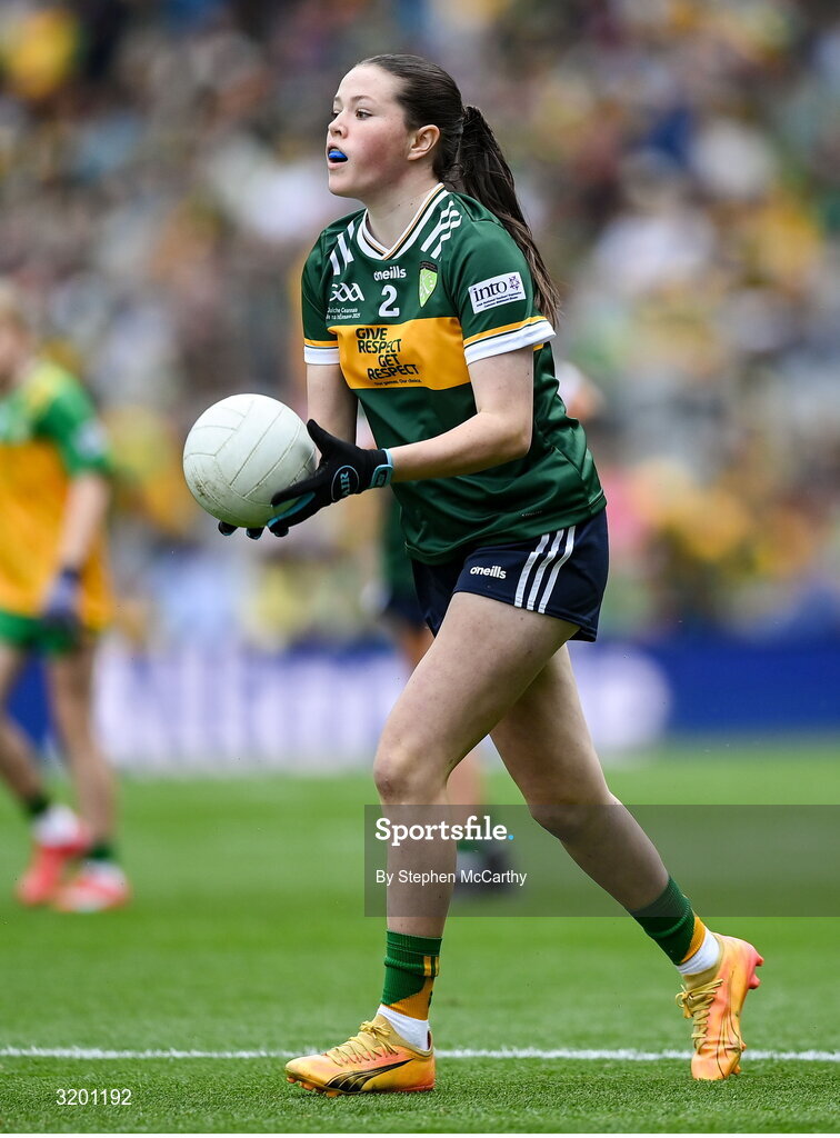 27 July 2025; Ella Roche, Moveen NS, Kilkee, Clare, representing Kerry, during the GAA INTO Cumann na mBunscol Respect Exhibition Go Games at the GAA Football All-Ireland Senior Championship final match between Kerry and Donegal at Croke Park in Dublin. Photo by Stephen McCarthy/Sportsfile