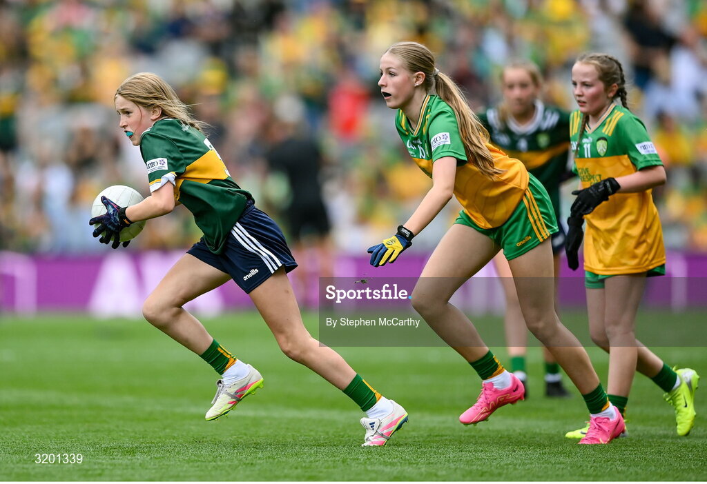 27 July 2025; Ellie Dooley, Herbertstown NS, Herbertstown, Limerick, representing Kerry, during the GAA INTO Cumann na mBunscol Respect Exhibition Go Games at the GAA Football All-Ireland Senior Championship final match between Kerry and Donegal at Croke Park in Dublin. Photo by Stephen McCarthy/Sportsfile