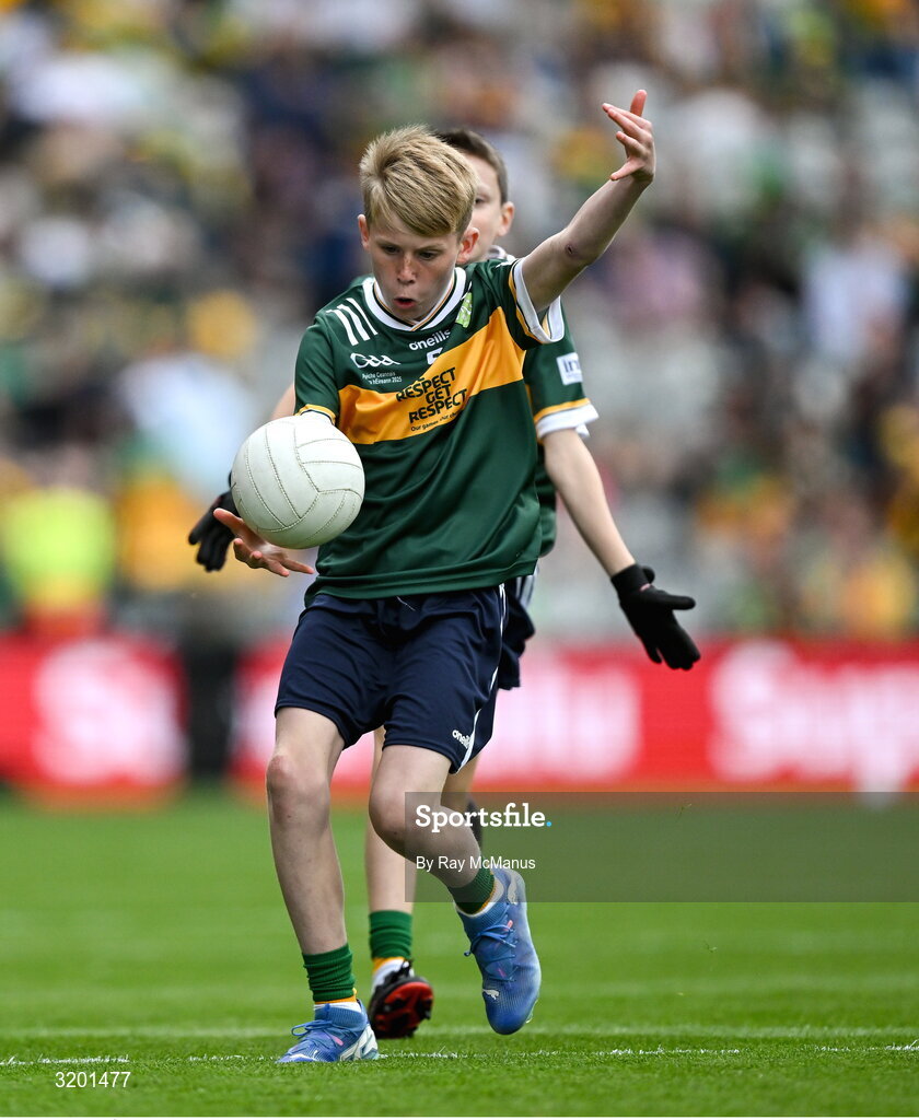 27 July 2025; Keelan Sweeney, St Andrews National School Curragha, representing Meath, during the GAA INTO Cumann na mBunscol Respect Exhibition Go Games at the GAA Football All-Ireland Senior Championship final match between Kerry and Donegal at Croke Park in Dublin. Photo by Ray McManus/Sportsfile