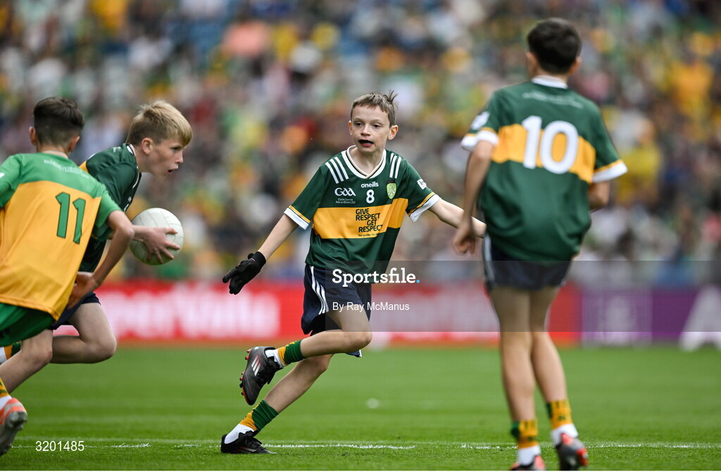 27 July 2025; Michael Harte, St Malachy's PS, Ballygawley, Tyrone, representing Kerry, during the GAA INTO Cumann na mBunscol Respect Exhibition Go Games at the GAA Football All-Ireland Senior Championship final match between Kerry and Donegal at Croke Park in Dublin. Photo by Ray McManus/Sportsfile