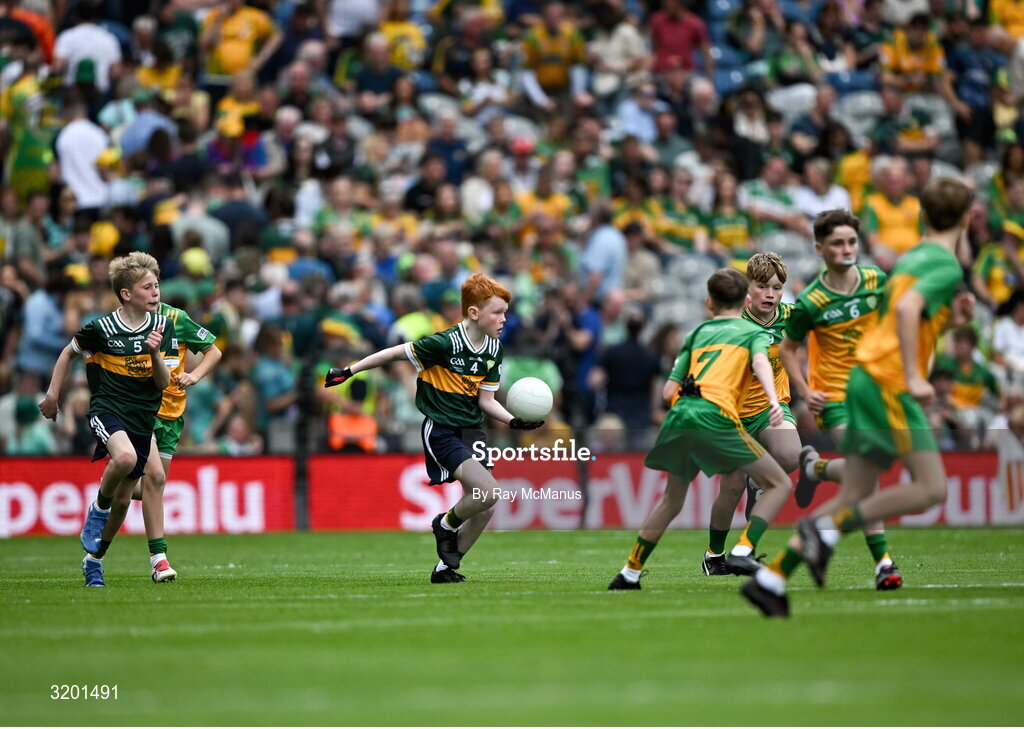 27 July 2025; Pierce Moran, Scoil Mhuire, Carrick-on-Shannon, Leitrim, representing Kerry during the GAA INTO Cumann na mBunscol Respect Exhibition Go Games at the GAA Football All-Ireland Senior Championship final match between Kerry and Donegal at Croke Park in Dublin. Photo by Ray McManus/Sportsfile