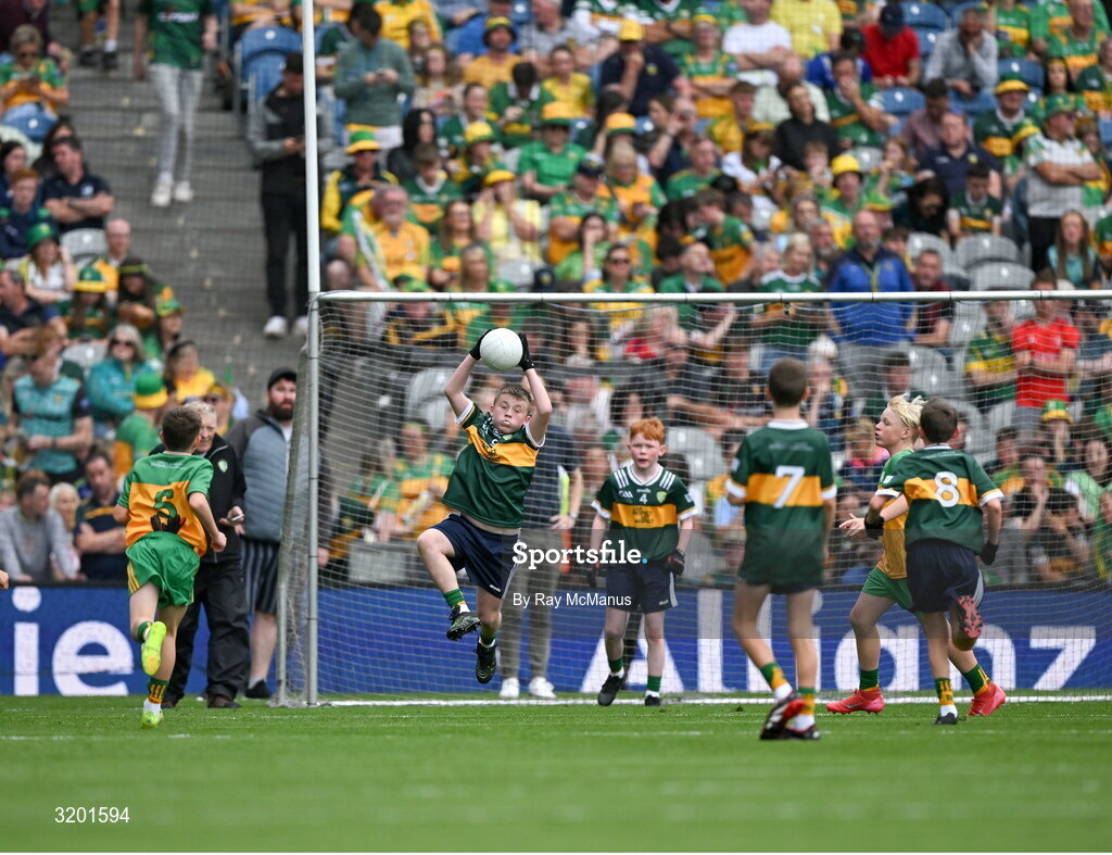 27 July 2025; Luke Mallon, St Patrick's PS, Maghera, Derry, representing Kerry, during the GAA INTO Cumann na mBunscol Respect Exhibition Go Games at the GAA Football All-Ireland Senior Championship final match between Kerry and Donegal at Croke Park in Dublin. Photo by Ray McManus/Sportsfile