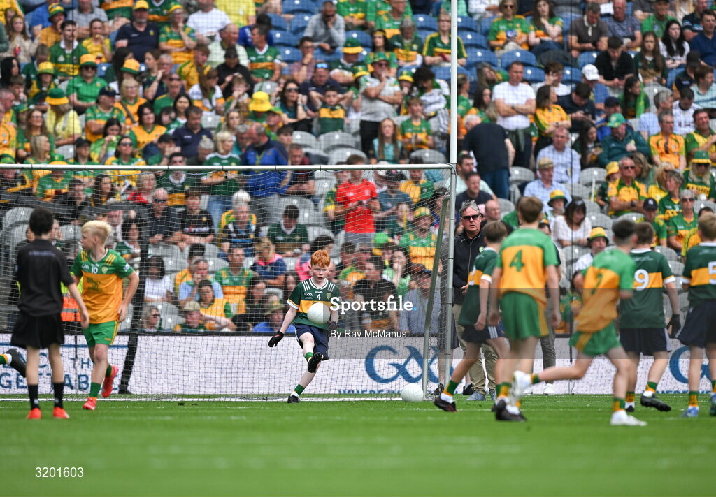 27 July 2025; Pierce Moran, Scoil Mhuire, Carrick-on-Shannon, Leitrim, representing Kerry, during the GAA INTO Cumann na mBunscol Respect Exhibition Go Games at the GAA Football All-Ireland Senior Championship final match between Kerry and Donegal at Croke Park in Dublin. Photo by Ray McManus/Sportsfile