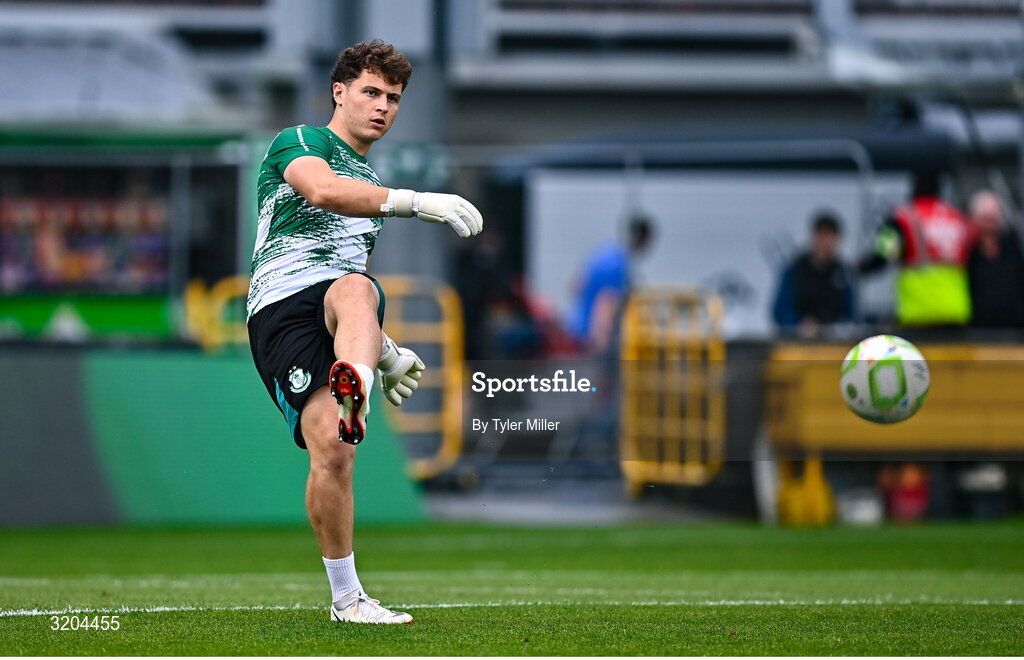 31 July 2025; Shamrock Rovers goalkeeper Ed McGinty before the UEFA Conference League Second Qualifying Round second leg match between Shamrock Rovers and St Joseph's at Tallaght Stadium in Dublin. Photo by Tyler Miller/Sportsfile