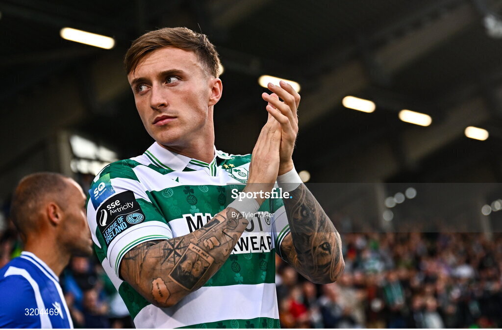 31 July 2025; Danny Grant of Shamrock Rovers before the UEFA Conference League Second Qualifying Round second leg match between Shamrock Rovers and St Joseph's at Tallaght Stadium in Dublin. Photo by Tyler Miller/Sportsfile