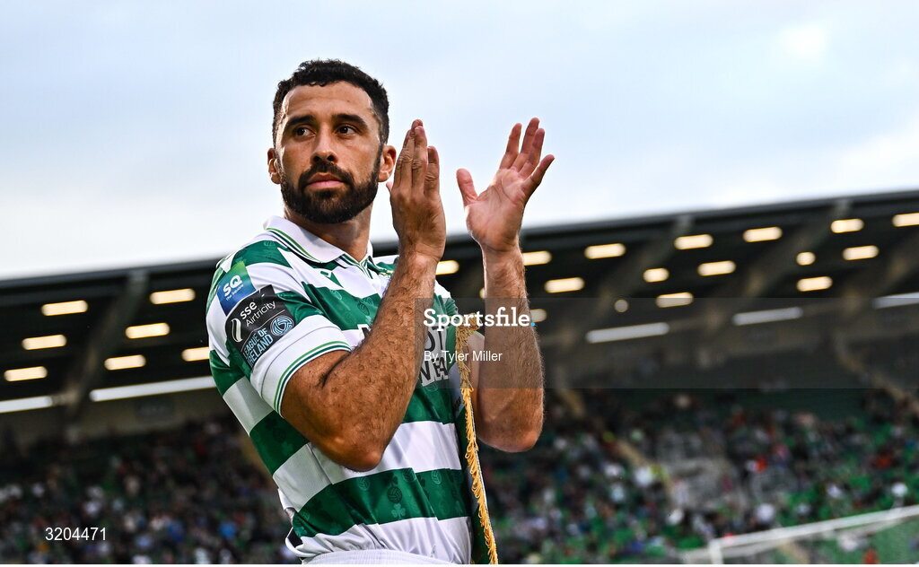 31 July 2025; Roberto Lopes of Shamrock Rovers before the UEFA Conference League Second Qualifying Round second leg match between Shamrock Rovers and St Joseph's at Tallaght Stadium in Dublin. Photo by Tyler Miller/Sportsfile