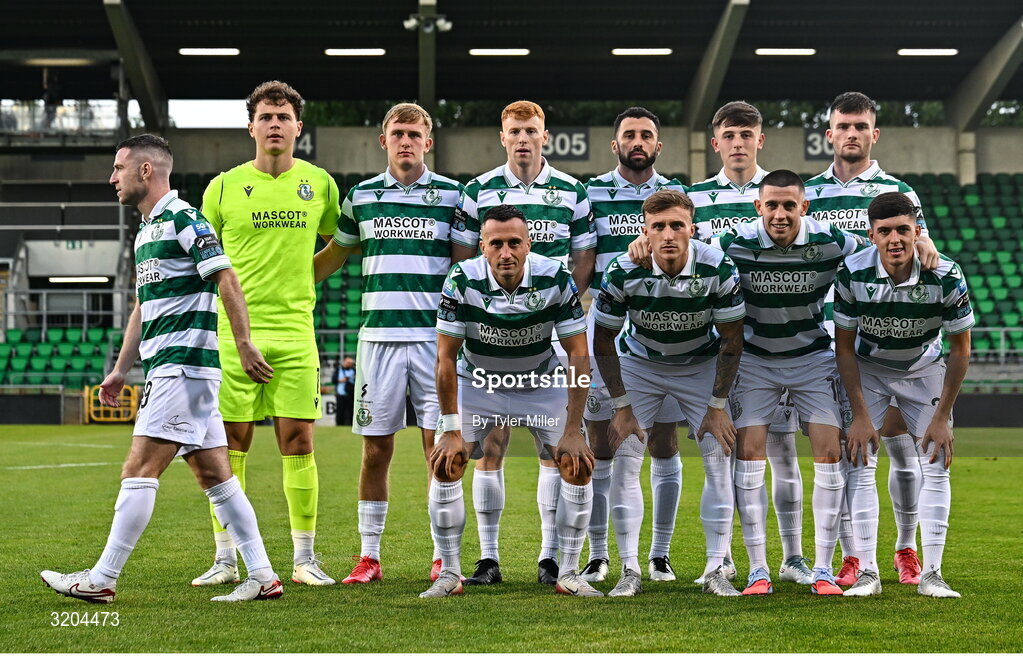 31 July 2025; Jack Byrne of Shamrock Rovers breaks from the team photo before the UEFA Conference League Second Qualifying Round second leg match between Shamrock Rovers and St Joseph's at Tallaght Stadium in Dublin. Photo by Tyler Miller/Sportsfile