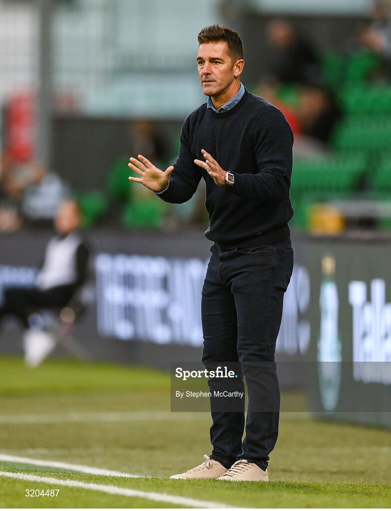 31 July 2025; St Joseph's manager Abraham Paz during the UEFA Conference League Second Qualifying Round second leg match between Shamrock Rovers and St Joseph's at Tallaght Stadium in Dublin. Photo by Stephen McCarthy/Sportsfile