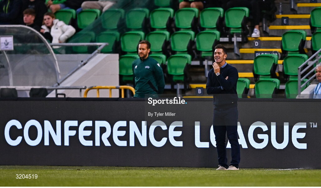 31 July 2025; St Joseph's manager Abraham Paz during the UEFA Conference League Second Qualifying Round second leg match between Shamrock Rovers and St Joseph's at Tallaght Stadium in Dublin. Photo by Tyler Miller/Sportsfile