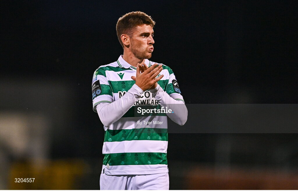 31 July 2025; Dylan Watts of Shamrock Rovers after the UEFA Conference League Second Qualifying Round second leg match between Shamrock Rovers and St Joseph's at Tallaght Stadium in Dublin. Photo by Tyler Miller/Sportsfile
