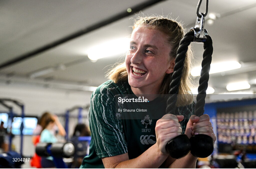 31 July 2025; Aoibhe Kelly during a Leinster Rugby women's squad training session at Energia Park in Dublin. Photo by Shauna Clinton/Sportsfile