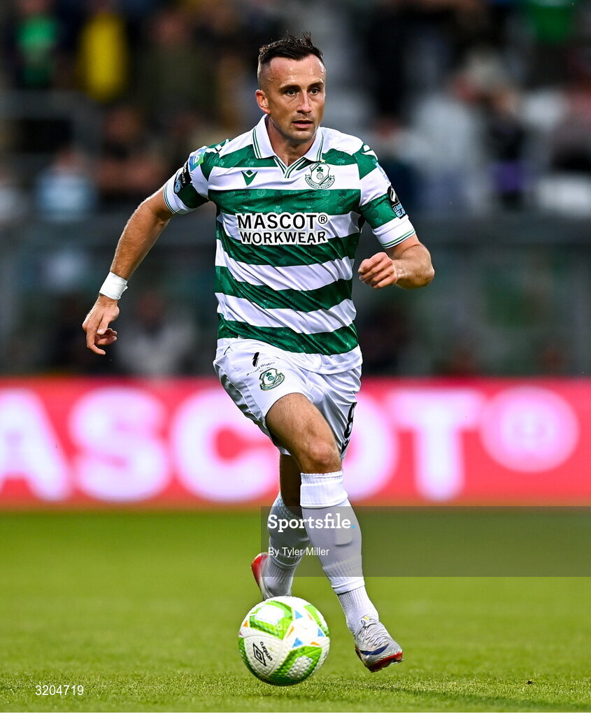 31 July 2025; Aaron McEneff of Shamrock Rovers during the UEFA Conference League Second Qualifying Round second leg match between Shamrock Rovers and St Joseph's at Tallaght Stadium in Dublin. Photo by Tyler Miller/Sportsfile