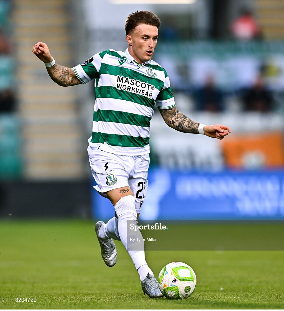 31 July 2025; Danny Grant of Shamrock Rovers during the UEFA Conference League Second Qualifying Round second leg match between Shamrock Rovers and St Joseph's at Tallaght Stadium in Dublin. Photo by Tyler Miller/Sportsfile