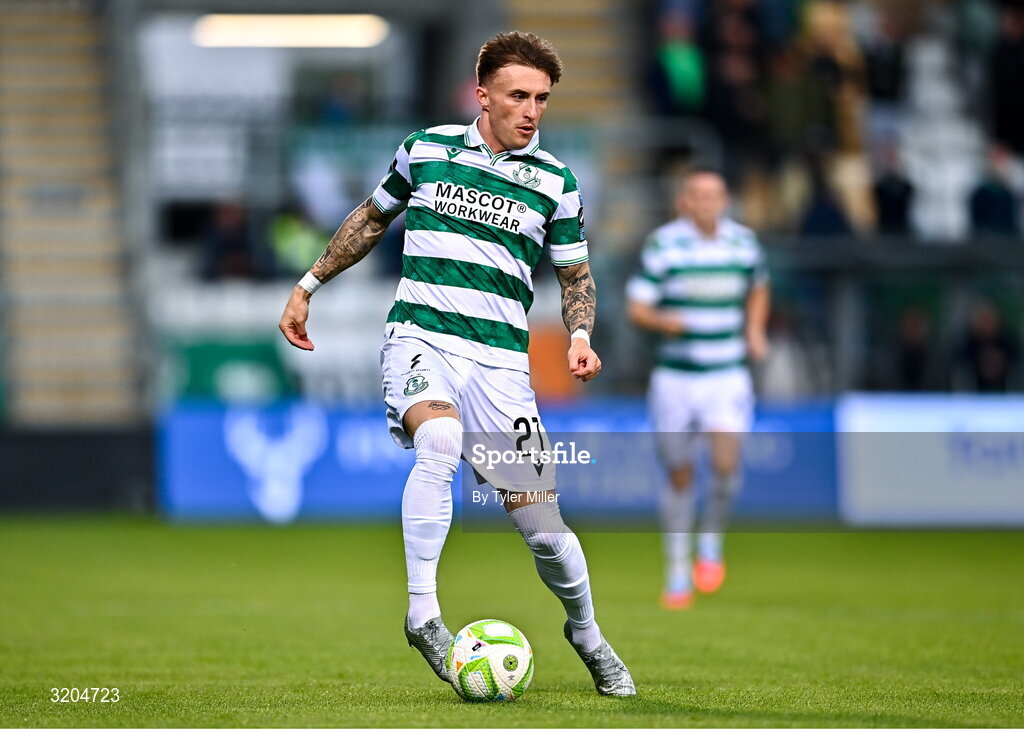 31 July 2025; Danny Grant of Shamrock Rovers during the UEFA Conference League Second Qualifying Round second leg match between Shamrock Rovers and St Joseph's at Tallaght Stadium in Dublin. Photo by Tyler Miller/Sportsfile
