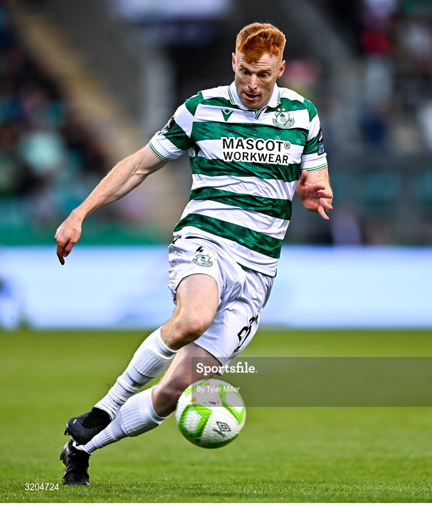 31 July 2025; Rory Gaffney of Shamrock Rovers during the UEFA Conference League Second Qualifying Round second leg match between Shamrock Rovers and St Joseph's at Tallaght Stadium in Dublin. Photo by Tyler Miller/Sportsfile
