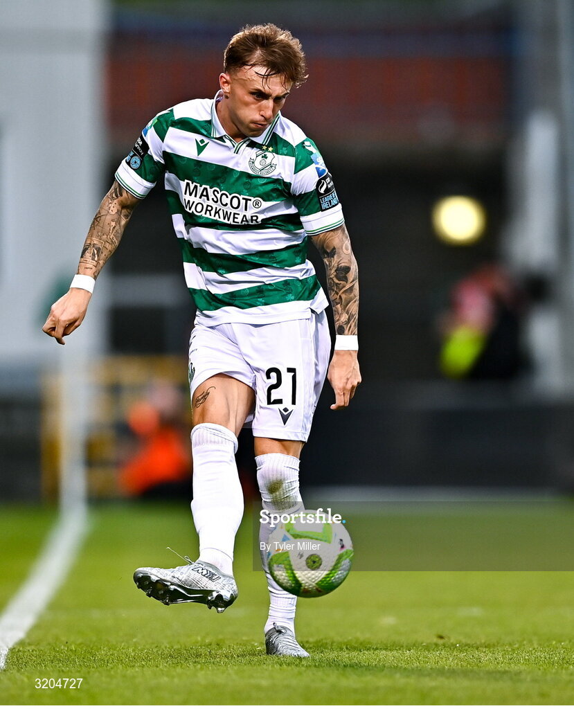 31 July 2025; Danny Grant of Shamrock Rovers during the UEFA Conference League Second Qualifying Round second leg match between Shamrock Rovers and St Joseph's at Tallaght Stadium in Dublin. Photo by Tyler Miller/Sportsfile