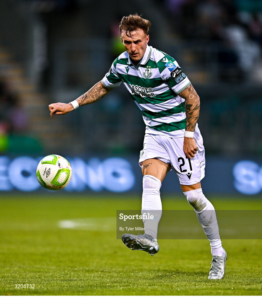 31 July 2025; Danny Grant of Shamrock Rovers during the UEFA Conference League Second Qualifying Round second leg match between Shamrock Rovers and St Joseph's at Tallaght Stadium in Dublin. Photo by Tyler Miller/Sportsfile