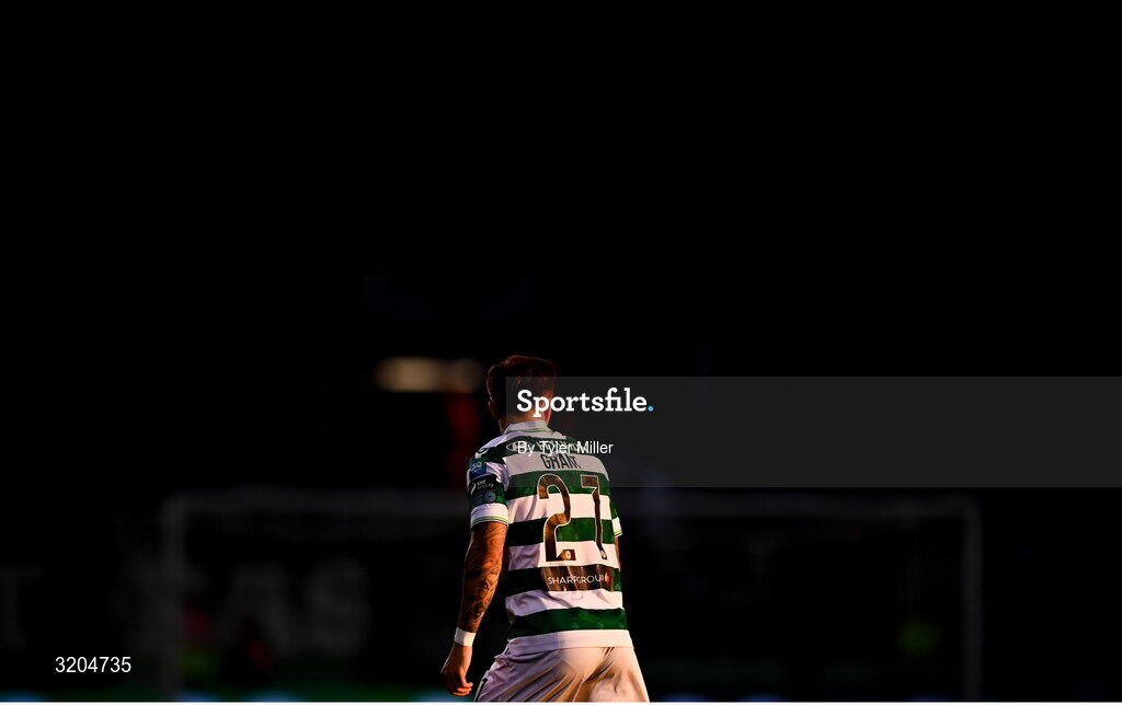 31 July 2025; Danny Grant of Shamrock Rovers during the UEFA Conference League Second Qualifying Round second leg match between Shamrock Rovers and St Joseph's at Tallaght Stadium in Dublin. Photo by Tyler Miller/Sportsfile