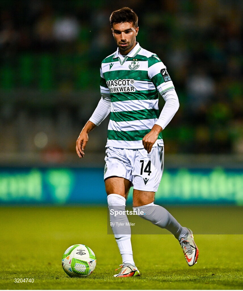31 July 2025; Danny Mandroiu of Shamrock Rovers during the UEFA Conference League Second Qualifying Round second leg match between Shamrock Rovers and St Joseph's at Tallaght Stadium in Dublin. Photo by Tyler Miller/Sportsfile