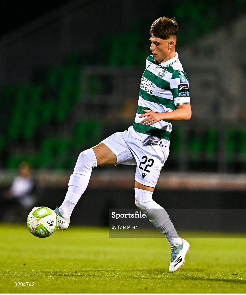 31 July 2025; Cian Barrett of Shamrock Rovers during the UEFA Conference League Second Qualifying Round second leg match between Shamrock Rovers and St Joseph's at Tallaght Stadium in Dublin. Photo by Tyler Miller/Sportsfile