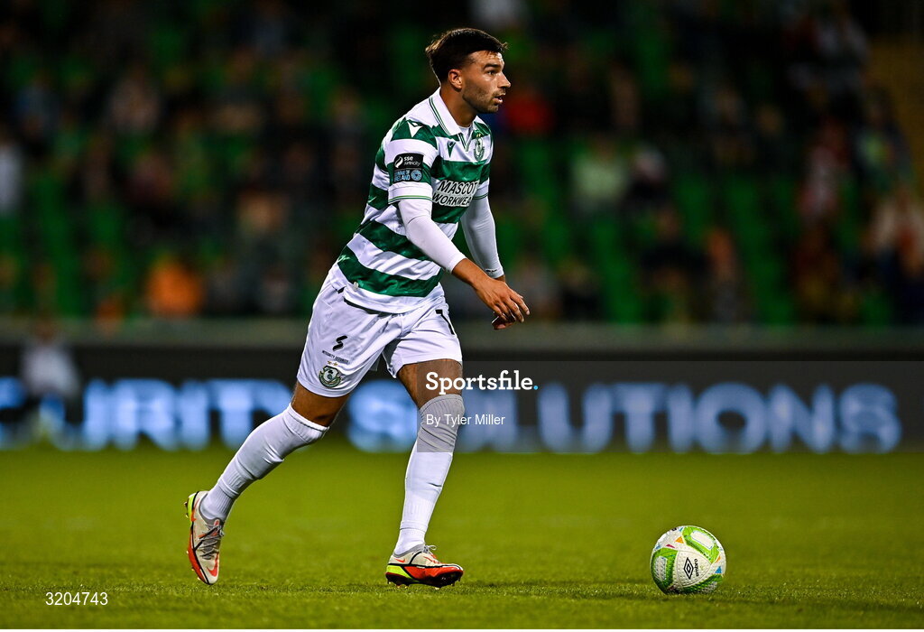 31 July 2025; Danny Mandroiu of Shamrock Rovers during the UEFA Conference League Second Qualifying Round second leg match between Shamrock Rovers and St Joseph's at Tallaght Stadium in Dublin. Photo by Tyler Miller/Sportsfile