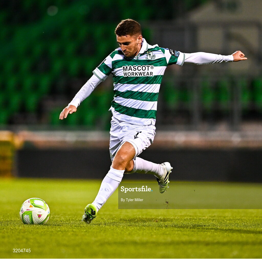 31 July 2025; Dylan Watts of Shamrock Rovers during the UEFA Conference League Second Qualifying Round second leg match between Shamrock Rovers and St Joseph's at Tallaght Stadium in Dublin. Photo by Tyler Miller/Sportsfile