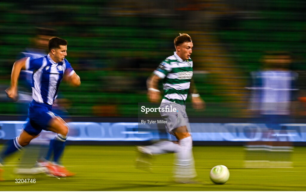 31 July 2025; Danny Grant of Shamrock Rovers during the UEFA Conference League Second Qualifying Round second leg match between Shamrock Rovers and St Joseph's at Tallaght Stadium in Dublin. Photo by Tyler Miller/Sportsfile