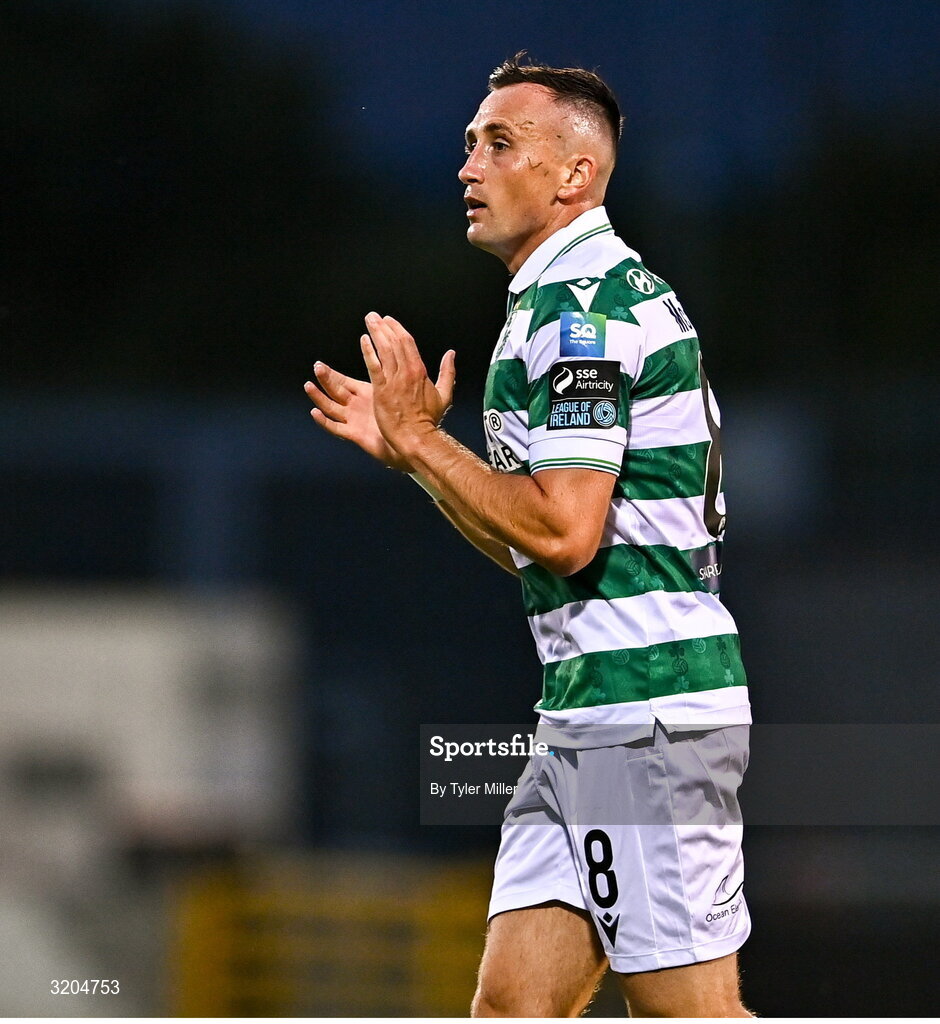 31 July 2025; Aaron McEneff of Shamrock Rovers during the UEFA Conference League Second Qualifying Round second leg match between Shamrock Rovers and St Joseph's at Tallaght Stadium in Dublin. Photo by Tyler Miller/Sportsfile