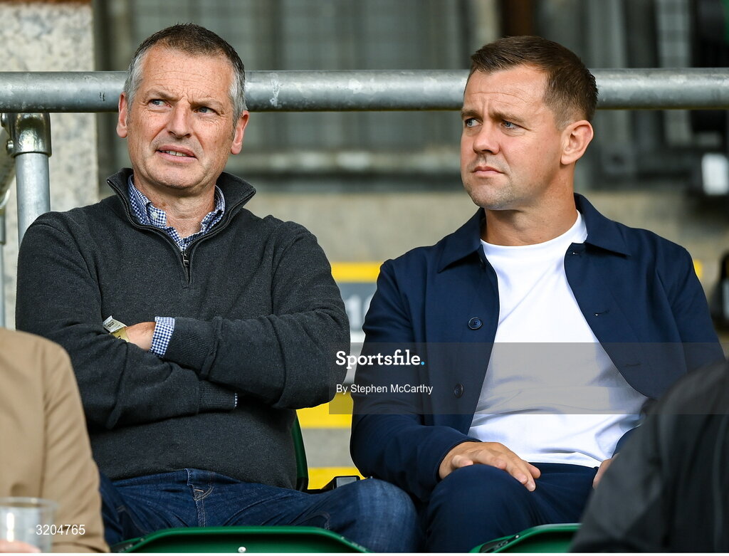 31 July 2025; Republic of Ireland U21's manager Jim Crawford and FAI interim technical director Shane Robinson during the UEFA Conference League Second Qualifying Round second leg match between Shamrock Rovers and St Joseph's at Tallaght Stadium in Dublin. Photo by Stephen McCarthy/Sportsfile Photo by Stephen McCarthy/Sportsfile