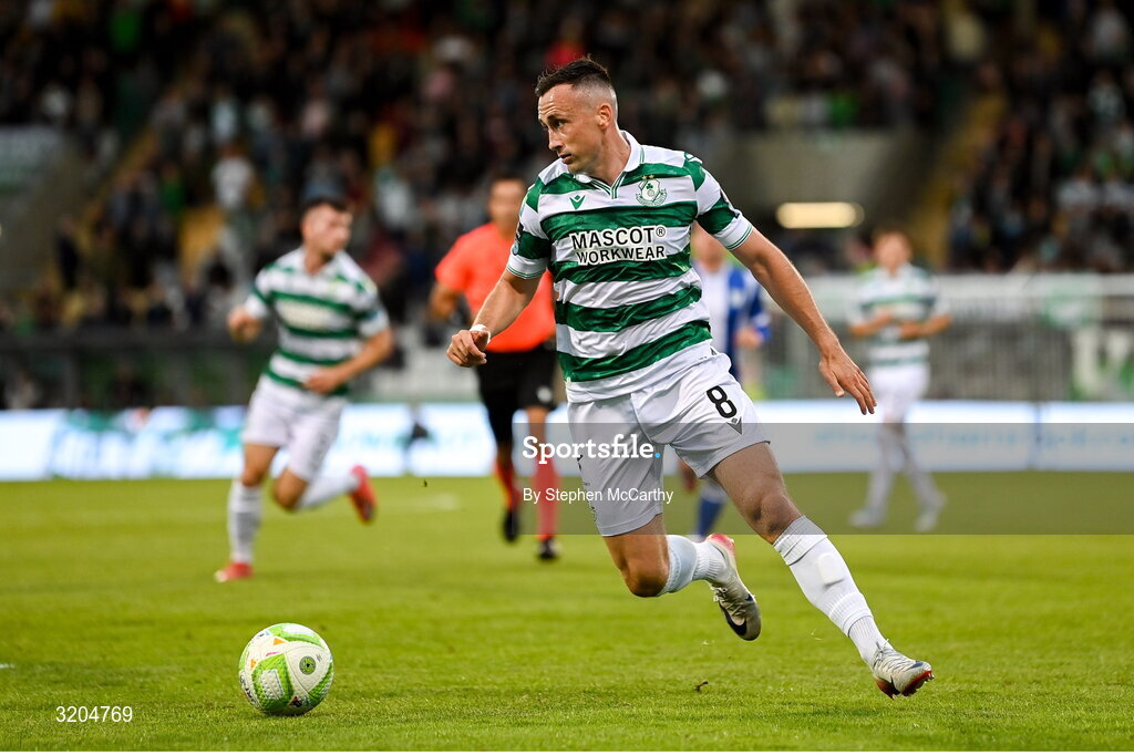 31 July 2025; Aaron McEneff of Shamrock Rovers during the UEFA Conference League Second Qualifying Round second leg match between Shamrock Rovers and St Joseph's at Tallaght Stadium in Dublin. Photo by Stephen McCarthy/Sportsfile