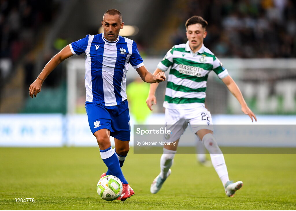31 July 2025; Juan Pena of St Joseph's during the UEFA Conference League Second Qualifying Round second leg match between Shamrock Rovers and St Joseph's at Tallaght Stadium in Dublin. Photo by Stephen McCarthy/Sportsfile
