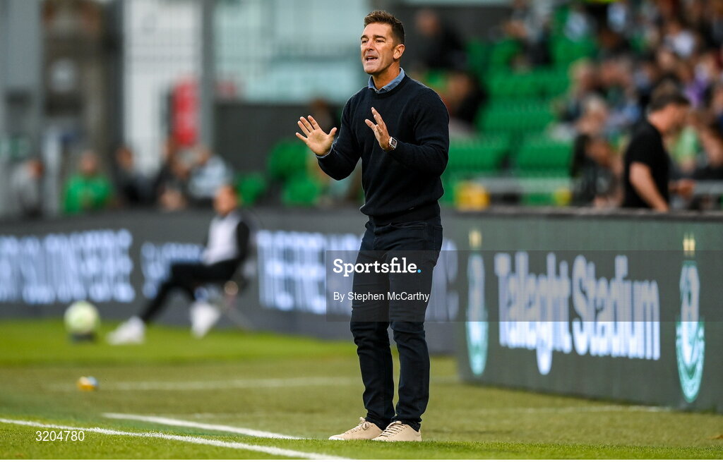 31 July 2025; St Joseph's manager Abraham Paz during the UEFA Conference League Second Qualifying Round second leg match between Shamrock Rovers and St Joseph's at Tallaght Stadium in Dublin. Photo by Stephen McCarthy/Sportsfile