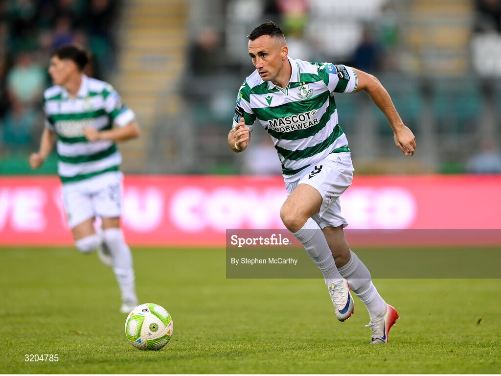 31 July 2025; Aaron McEneff of Shamrock Rovers during the UEFA Conference League Second Qualifying Round second leg match between Shamrock Rovers and St Joseph's at Tallaght Stadium in Dublin. Photo by Stephen McCarthy/Sportsfile