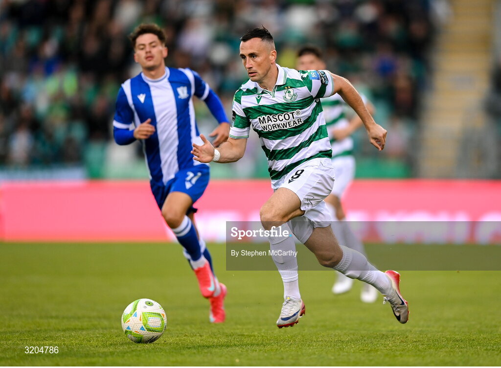 31 July 2025; Aaron McEneff of Shamrock Rovers during the UEFA Conference League Second Qualifying Round second leg match between Shamrock Rovers and St Joseph's at Tallaght Stadium in Dublin. Photo by Stephen McCarthy/Sportsfile