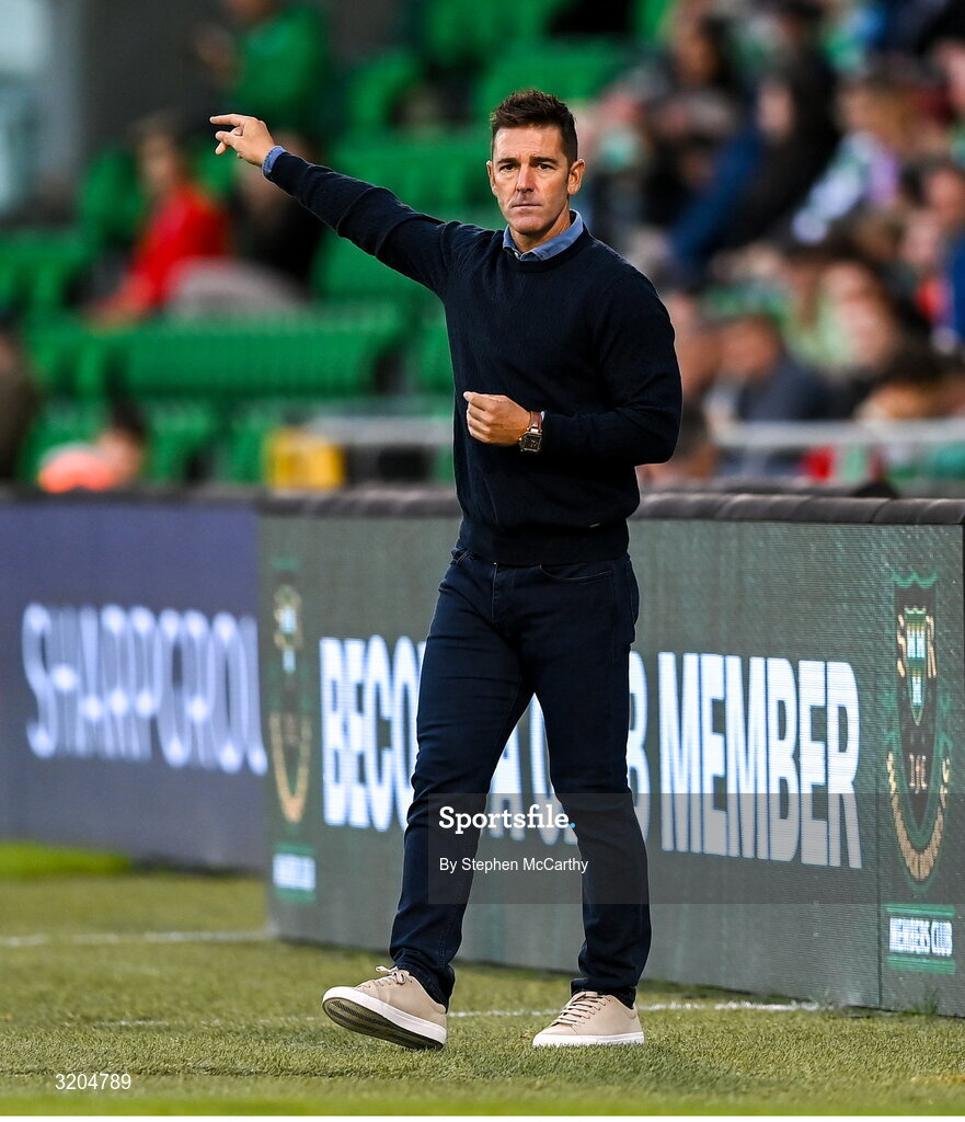 31 July 2025; St Joseph's manager Abraham Paz during the UEFA Conference League Second Qualifying Round second leg match between Shamrock Rovers and St Joseph's at Tallaght Stadium in Dublin. Photo by Stephen McCarthy/Sportsfile