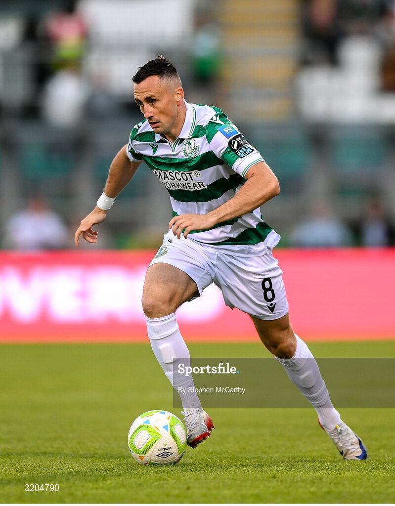31 July 2025; Aaron McEneff of Shamrock Rovers during the UEFA Conference League Second Qualifying Round second leg match between Shamrock Rovers and St Joseph's at Tallaght Stadium in Dublin. Photo by Stephen McCarthy/Sportsfile