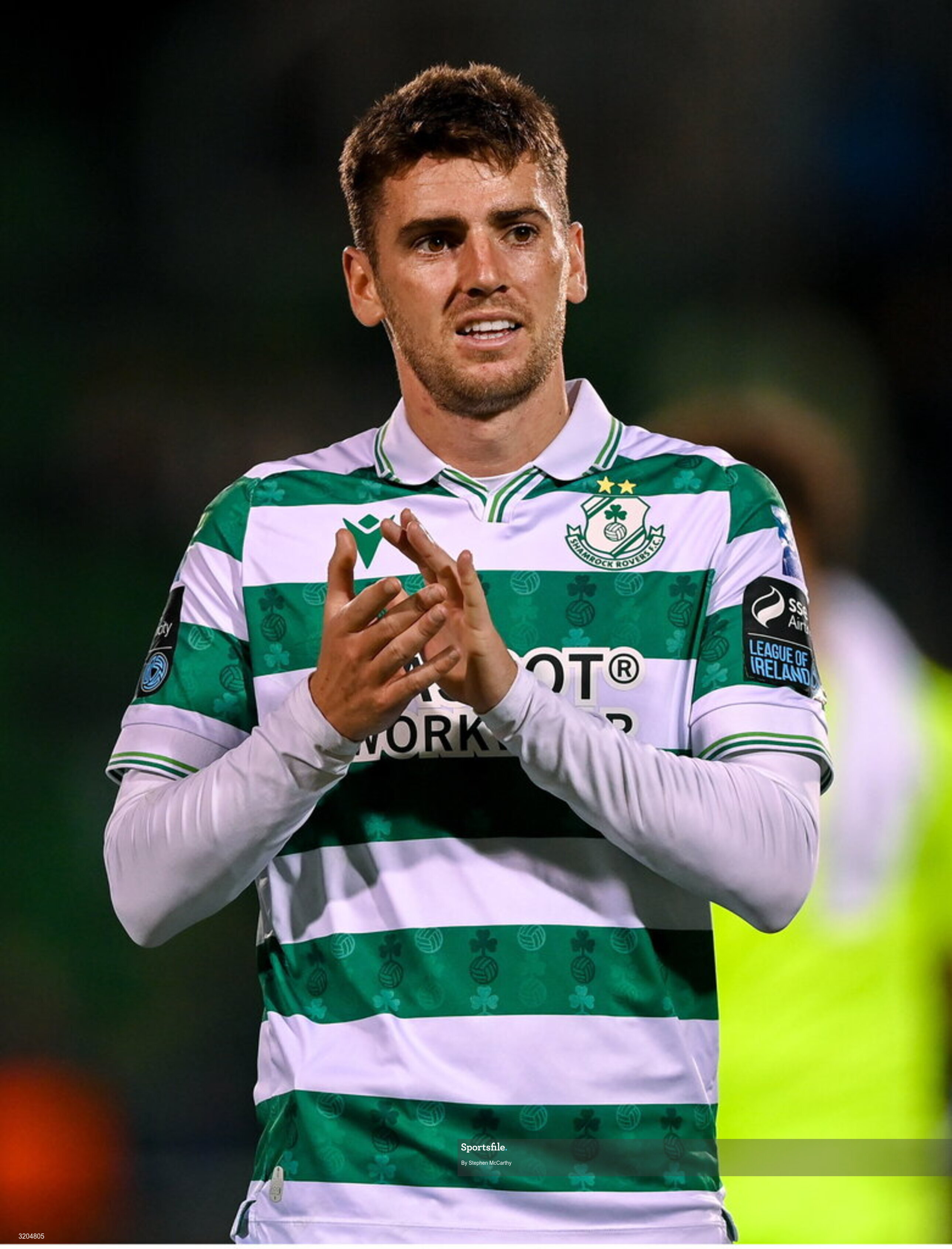 31 July 2025; Dylan Watts of Shamrock Rovers after the UEFA Conference League Second Qualifying Round second leg match between Shamrock Rovers and St Joseph's at Tallaght Stadium in Dublin. Photo by Stephen McCarthy/Sportsfile