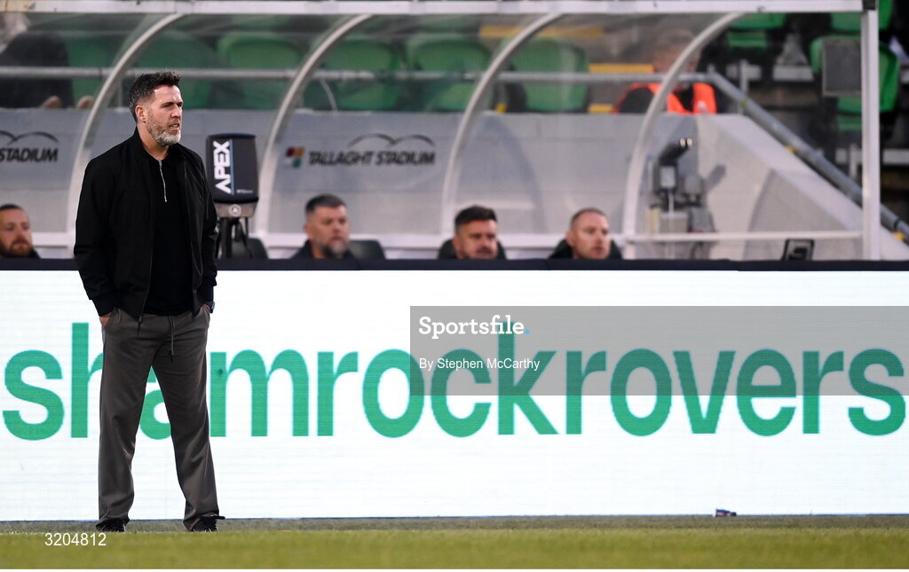 31 July 2025; Shamrock Rovers manager Stephen Bradley during the UEFA Conference League Second Qualifying Round second leg match between Shamrock Rovers and St Joseph's at Tallaght Stadium in Dublin. Photo by Stephen McCarthy/Sportsfile