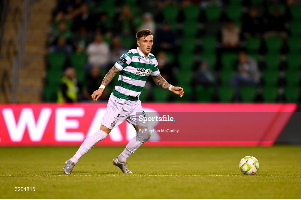 31 July 2025; Danny Grant of Shamrock Rovers during the UEFA Conference League Second Qualifying Round second leg match between Shamrock Rovers and St Joseph's at Tallaght Stadium in Dublin. Photo by Stephen McCarthy/Sportsfile
