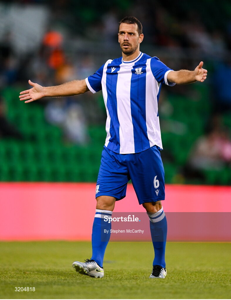 31 July 2025; Manuel Sánchez of St Joseph's during the UEFA Conference League Second Qualifying Round second leg match between Shamrock Rovers and St Joseph's at Tallaght Stadium in Dublin. Photo by Stephen McCarthy/Sportsfile