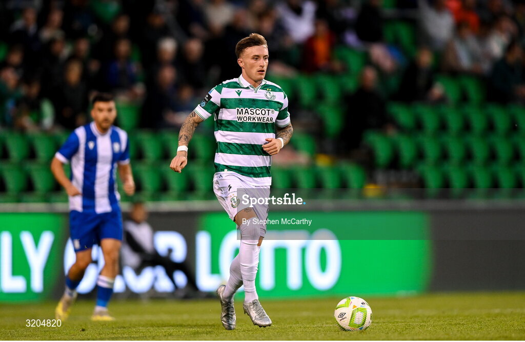 31 July 2025; Danny Grant of Shamrock Rovers during the UEFA Conference League Second Qualifying Round second leg match between Shamrock Rovers and St Joseph's at Tallaght Stadium in Dublin. Photo by Stephen McCarthy/Sportsfile