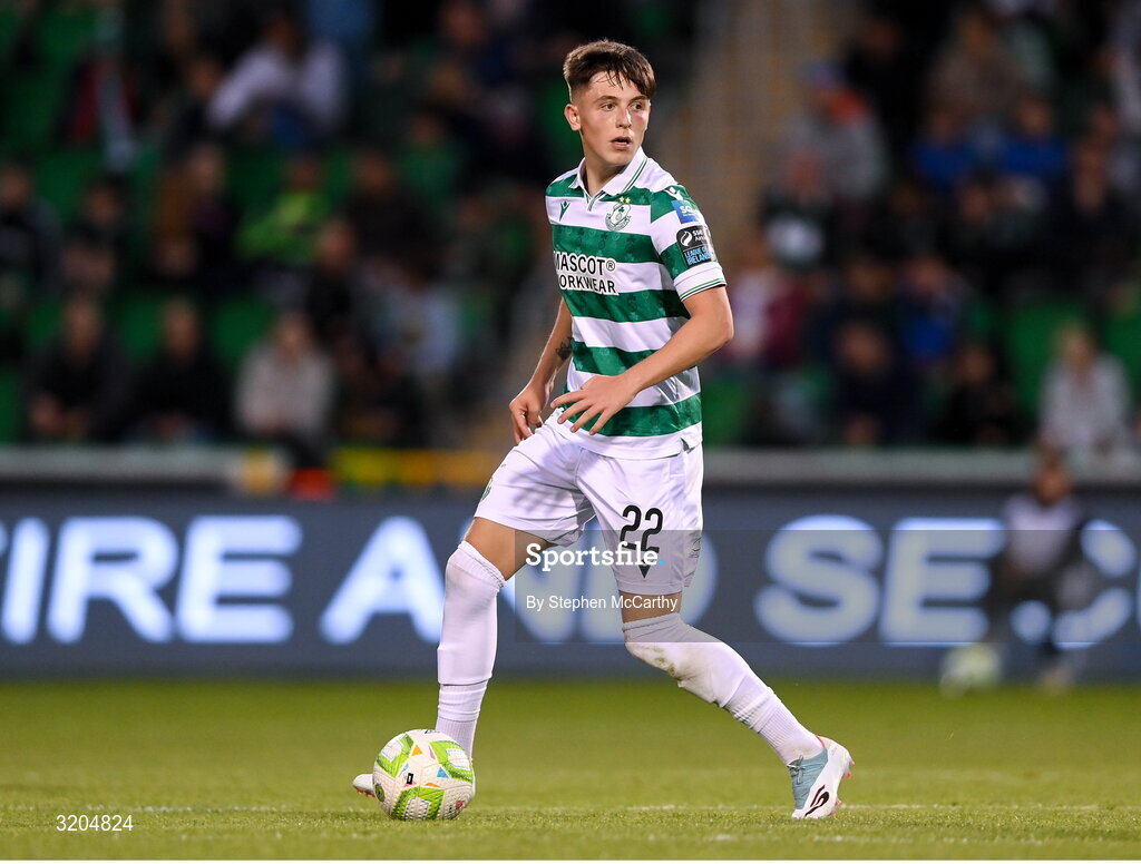 31 July 2025; Cian Barrett of Shamrock Rovers during the UEFA Conference League Second Qualifying Round second leg match between Shamrock Rovers and St Joseph's at Tallaght Stadium in Dublin. Photo by Stephen McCarthy/Sportsfile