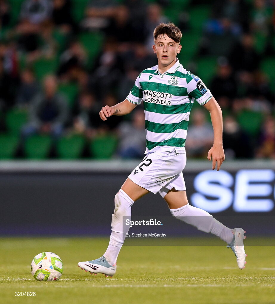 31 July 2025; Cian Barrett of Shamrock Rovers during the UEFA Conference League Second Qualifying Round second leg match between Shamrock Rovers and St Joseph's at Tallaght Stadium in Dublin. Photo by Stephen McCarthy/Sportsfile
