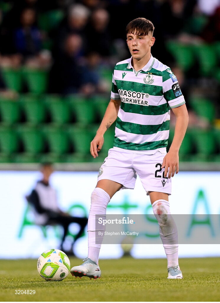 31 July 2025; Cian Barrett of Shamrock Rovers during the UEFA Conference League Second Qualifying Round second leg match between Shamrock Rovers and St Joseph's at Tallaght Stadium in Dublin. Photo by Stephen McCarthy/Sportsfile