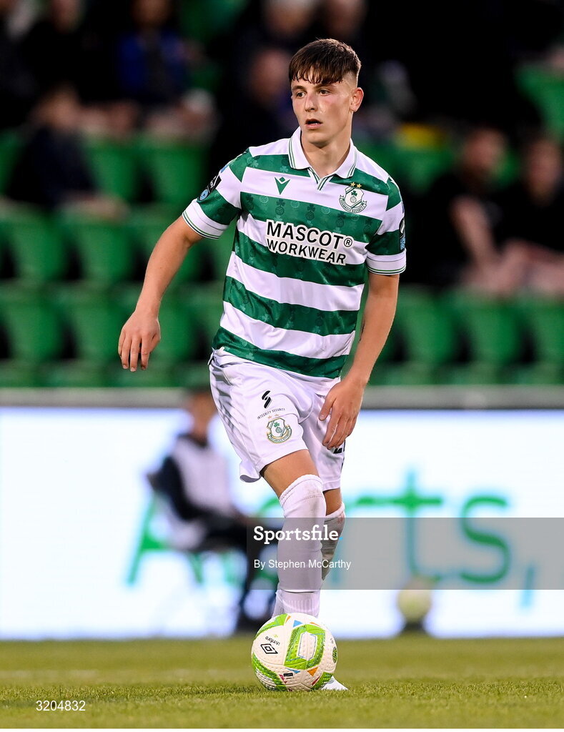 31 July 2025; Cian Barrett of Shamrock Rovers during the UEFA Conference League Second Qualifying Round second leg match between Shamrock Rovers and St Joseph's at Tallaght Stadium in Dublin. Photo by Stephen McCarthy/Sportsfile
