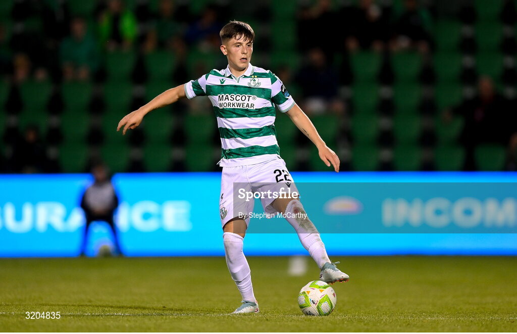 31 July 2025; Cian Barrett of Shamrock Rovers during the UEFA Conference League Second Qualifying Round second leg match between Shamrock Rovers and St Joseph's at Tallaght Stadium in Dublin. Photo by Stephen McCarthy/Sportsfile