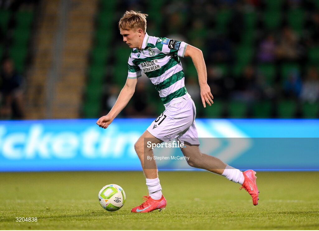 31 July 2025; Michael Noonan of Shamrock Rovers during the UEFA Conference League Second Qualifying Round second leg match between Shamrock Rovers and St Joseph's at Tallaght Stadium in Dublin. Photo by Stephen McCarthy/Sportsfile